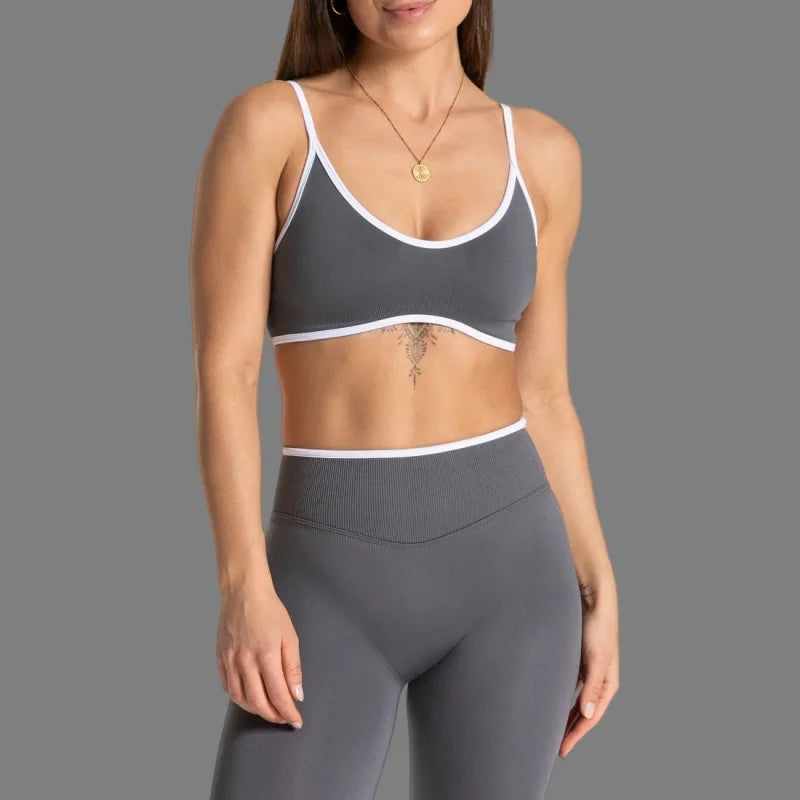 TEVEO Women's Color Block Yoga Bra with Built-in Nipple Pads and Camisole Design, Suitable for Gym Workouts and Sports Tank Tops