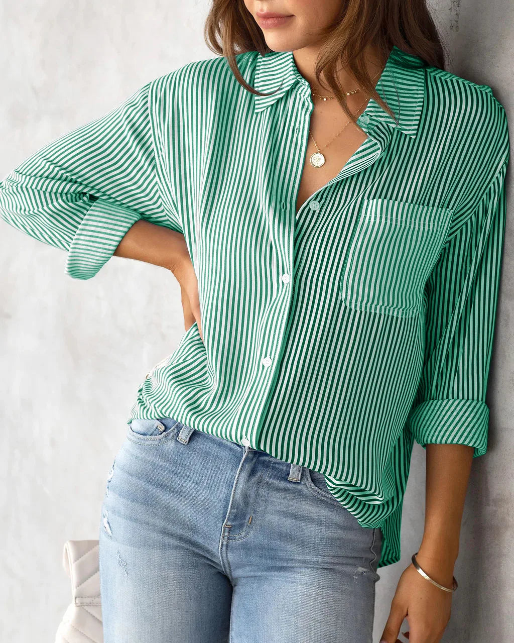 2025 New Striped Oversized Cotton Top, Elegant Lapel Long Sleeve Loose Casual Blouse for Women