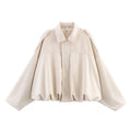 Women's Army Elegant Bomber Jackets Coats Fashion Turn-down Collar Long Sleeve Loose Coats Vintage Female Outerwear Chic Tops