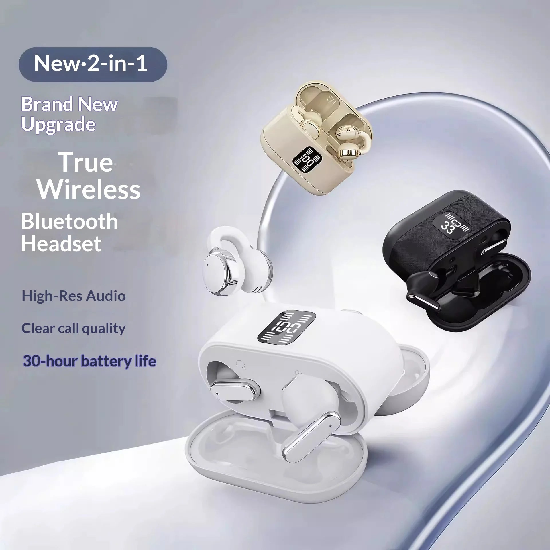 New Q16 In-Ear 2-in-1 Couple Earphones LED Power Display Noise Reduction Long Endurance Fashion Ear-Clip  Headsets For Game
