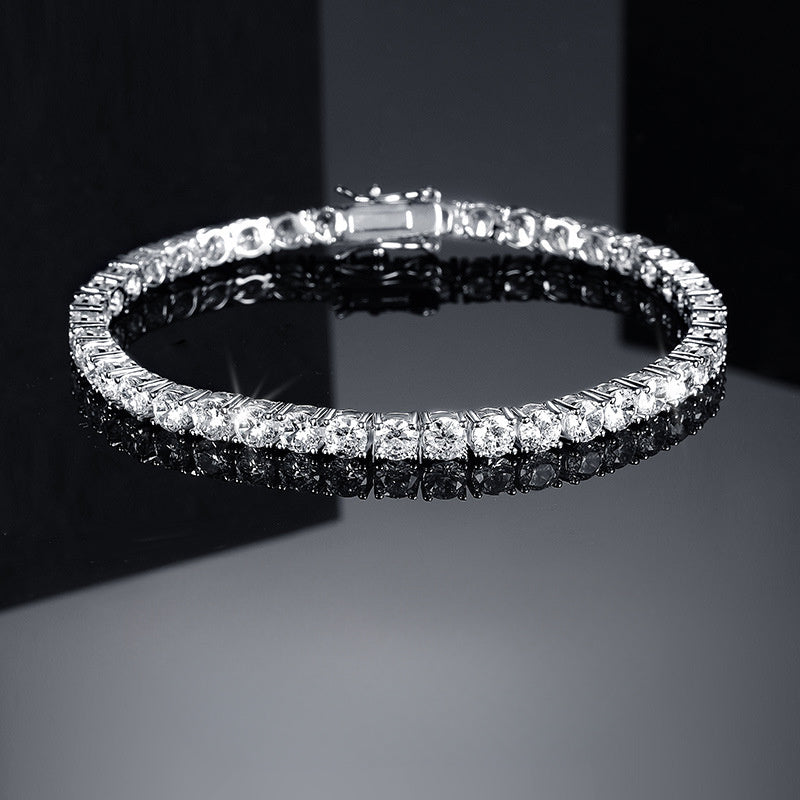 Elegant Luxury Moissanite Tennis Bracelet, 18K White Golden Plated 925 Sterling Silver, Versatile Daily & Party Accessory, All-Season Jewelry