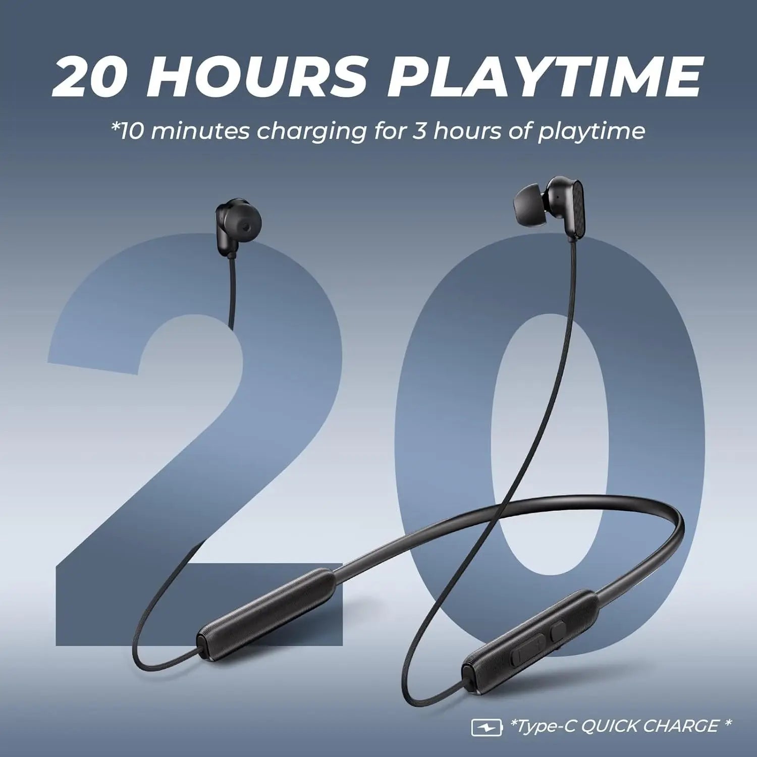 Wireless Bluetooth 5.2 Neckband Earbuds, IPX7 Waterproof, Deep Bass, 20H Playtime, Ultra-Lightweight Comfort (Black)