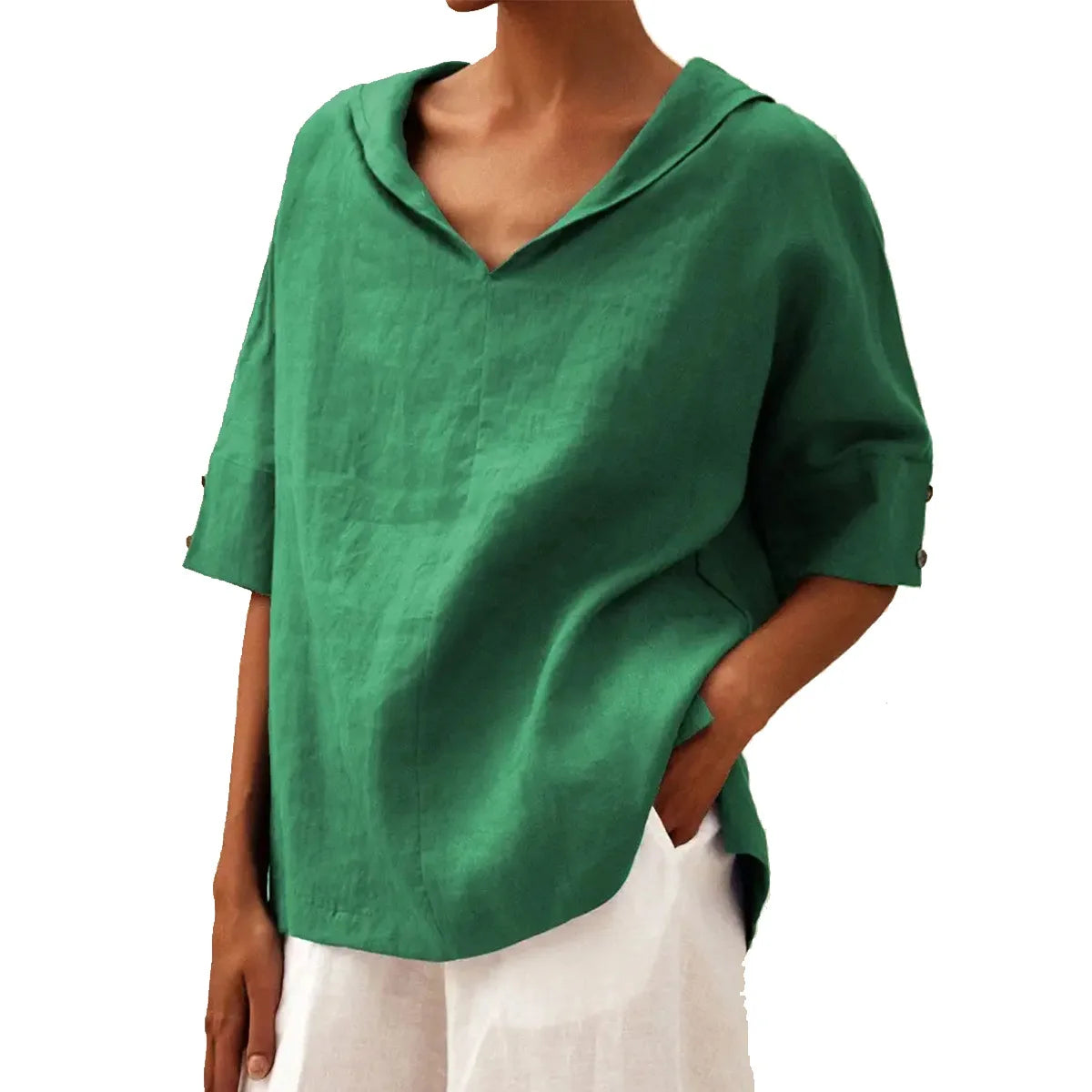 Women's Loose V-Neck Cotton Linen Shirt 2026, Casual Elegant Summer Blouse Office Wear (Characters: 68)