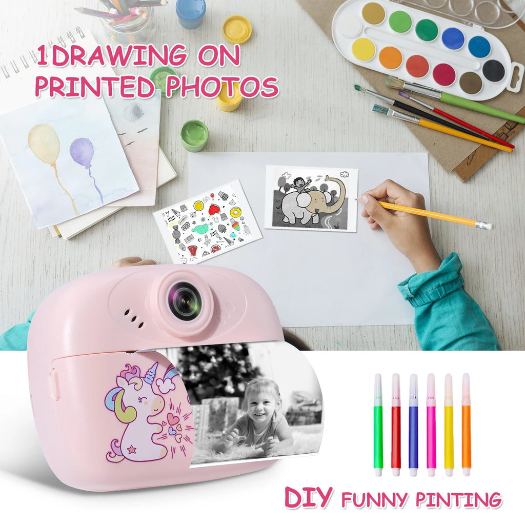 Children's mini thermal print camera instant print photo support recording video suitable for children's Halloween gifts