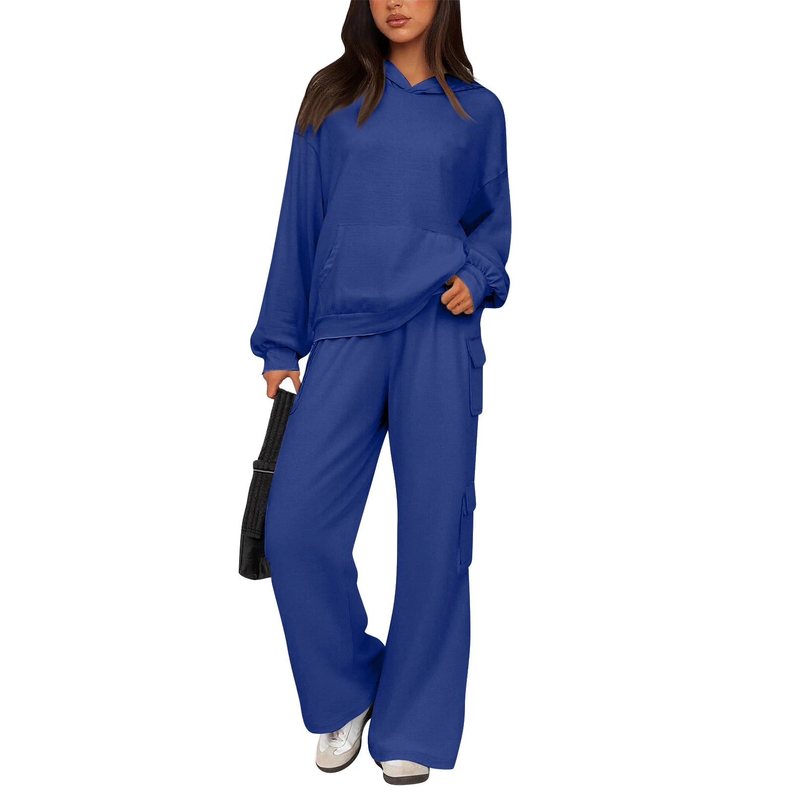 Relaxed Stylish Women Two Piece Set Hoodie Popular Cargo Pocket Wide Leg Pants Trendy Loose Fit Comfy Casual Lounge Outfit