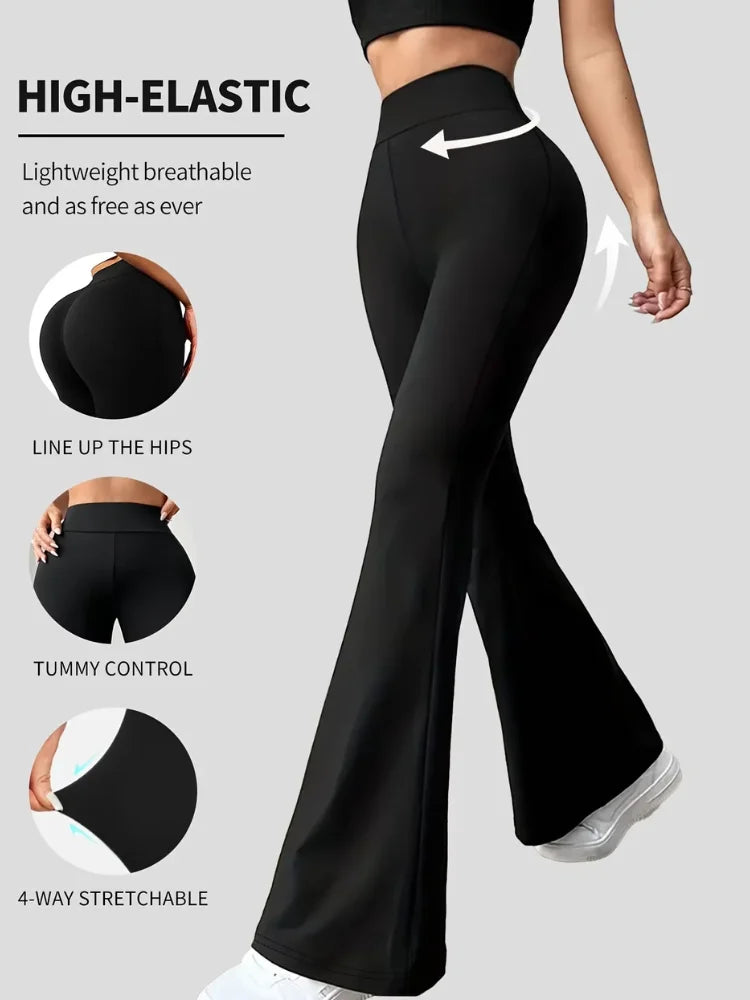 Versatile Commute Casual Stretchy Flare Pants, High-Waisted Tummy Control Butt Lifting Leggings