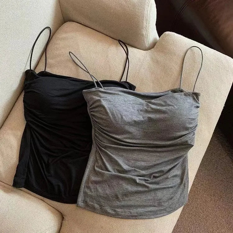 Women's Bra Stretch Women's Beach Everyday Casual Tank Top New Women's Halter Top Summer Korean Style Trend Fashion Built-In
