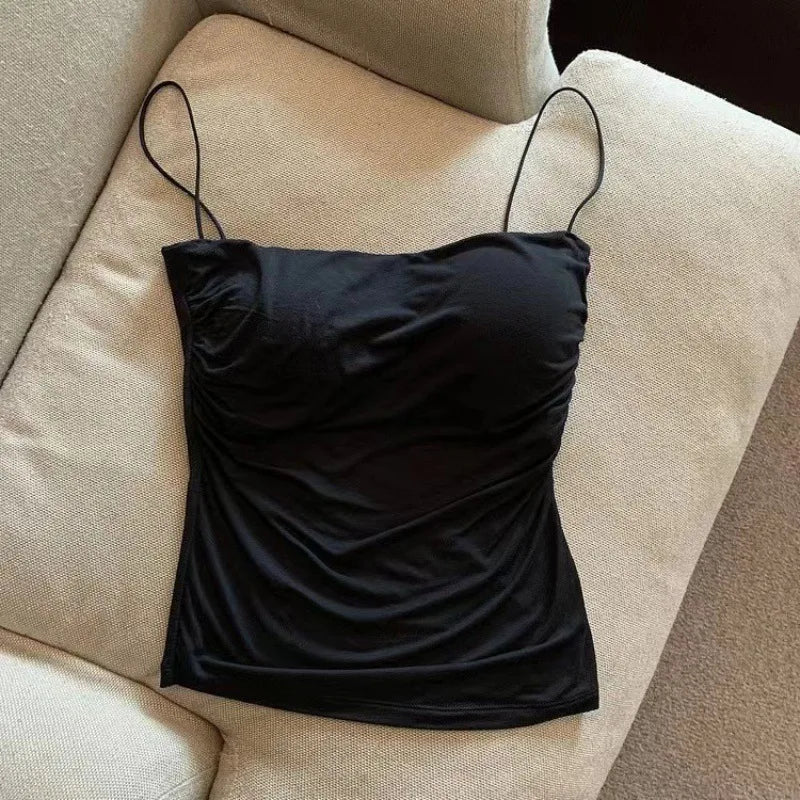 Women's Bra Stretch Women's Beach Everyday Casual Tank Top New Women's Halter Top Summer Korean Style Trend Fashion Built-In