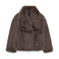 HH Women Fashion Cropped Faux Fur Jacket Coat Long Sleeve Front Snap-button Female Outerwear Chic Lapel Collar Thick Coat