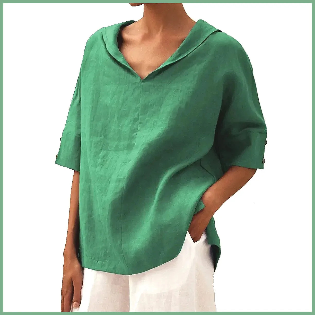 Women's Loose V-Neck Cotton Linen Shirt 2026, Casual Elegant Summer Blouse Office Wear (Characters: 68)