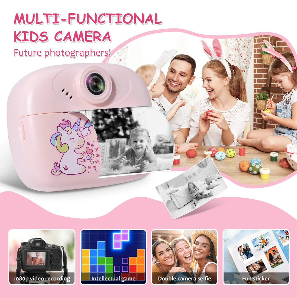 Kids Instant Print Digital CameraLarge Screen Children's Gift Camera,  for One Click Printing of Photos and Children's Toys