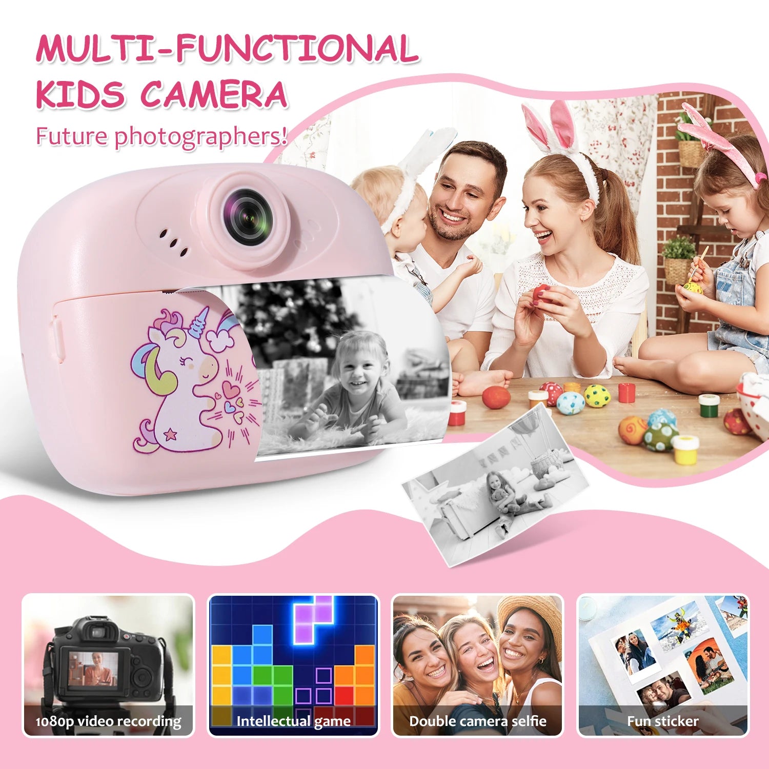Kids Instant Print Digital CameraLarge Screen Children's Gift Camera,  for One Click Printing of Photos and Children's Toys