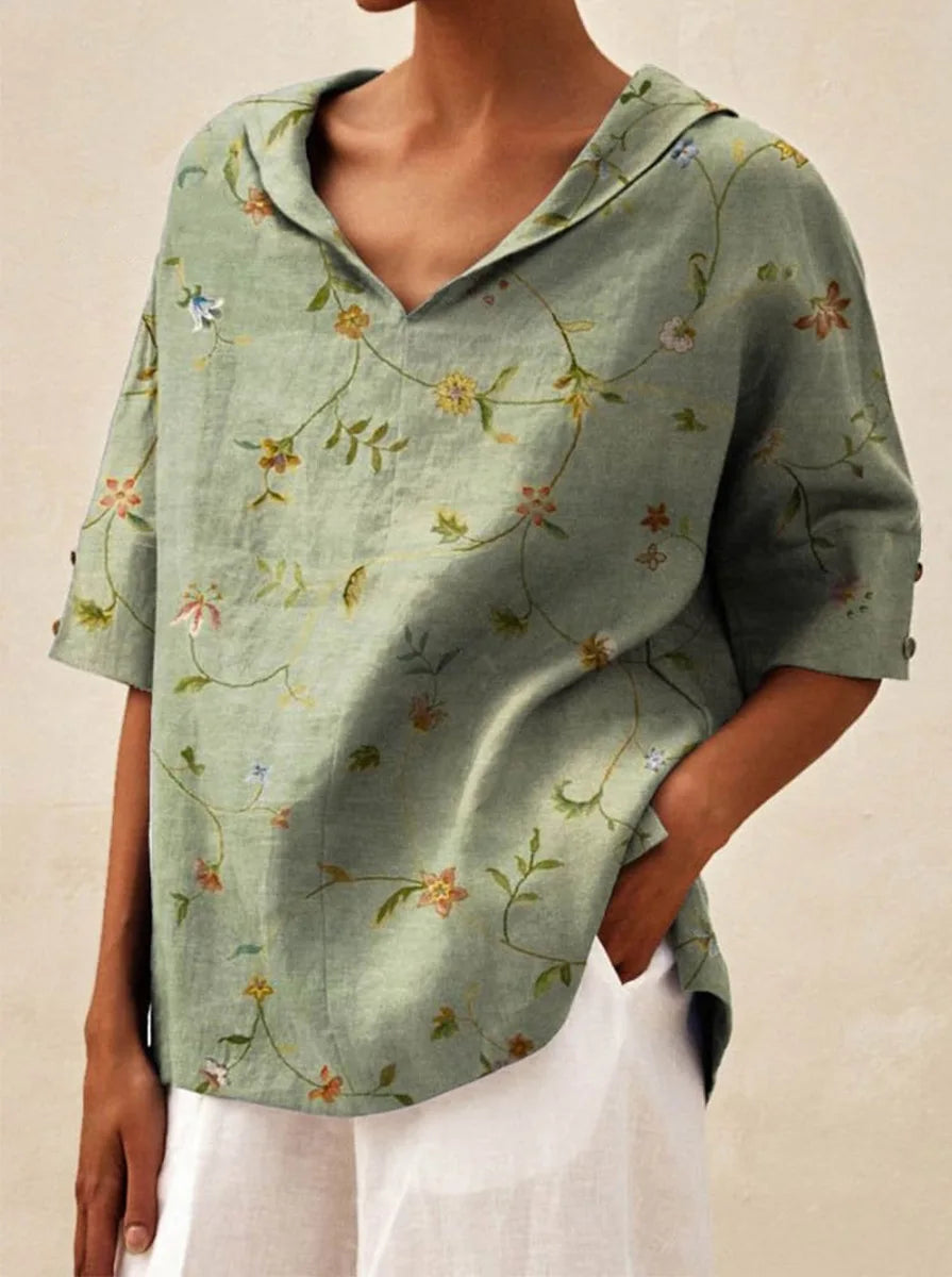 Women's Loose V-Neck Cotton Linen Shirt 2026, Casual Elegant Summer Blouse Office Wear (Characters: 68)