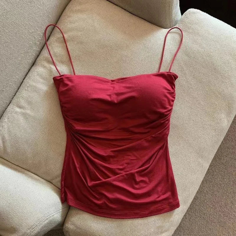 Women's Bra Stretch Women's Beach Everyday Casual Tank Top New Women's Halter Top Summer Korean Style Trend Fashion Built-In