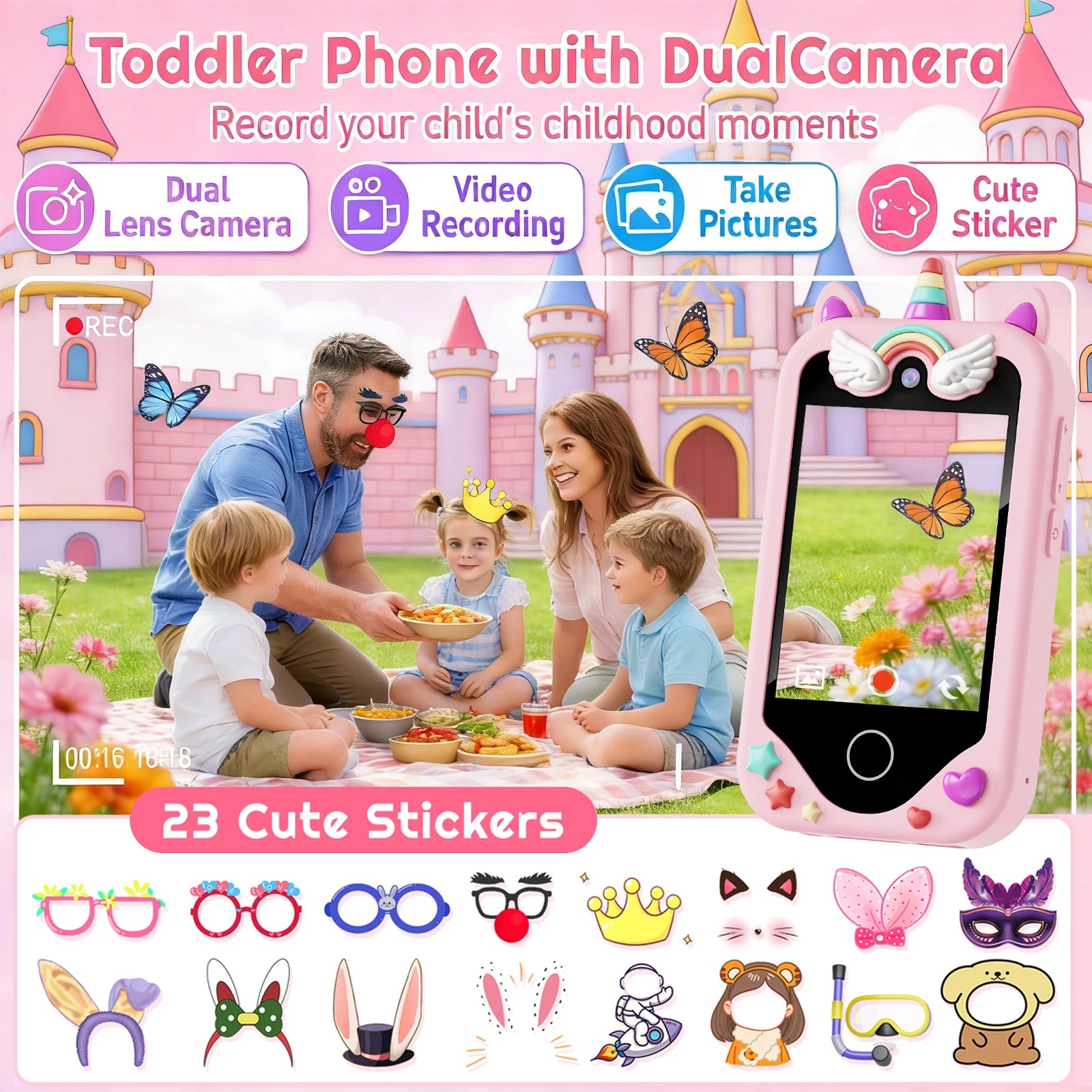 Kids phone Touchscreen operation, 48MP camera, supports 1080P HD video recording Equipped with a 64GB memory card and card reade