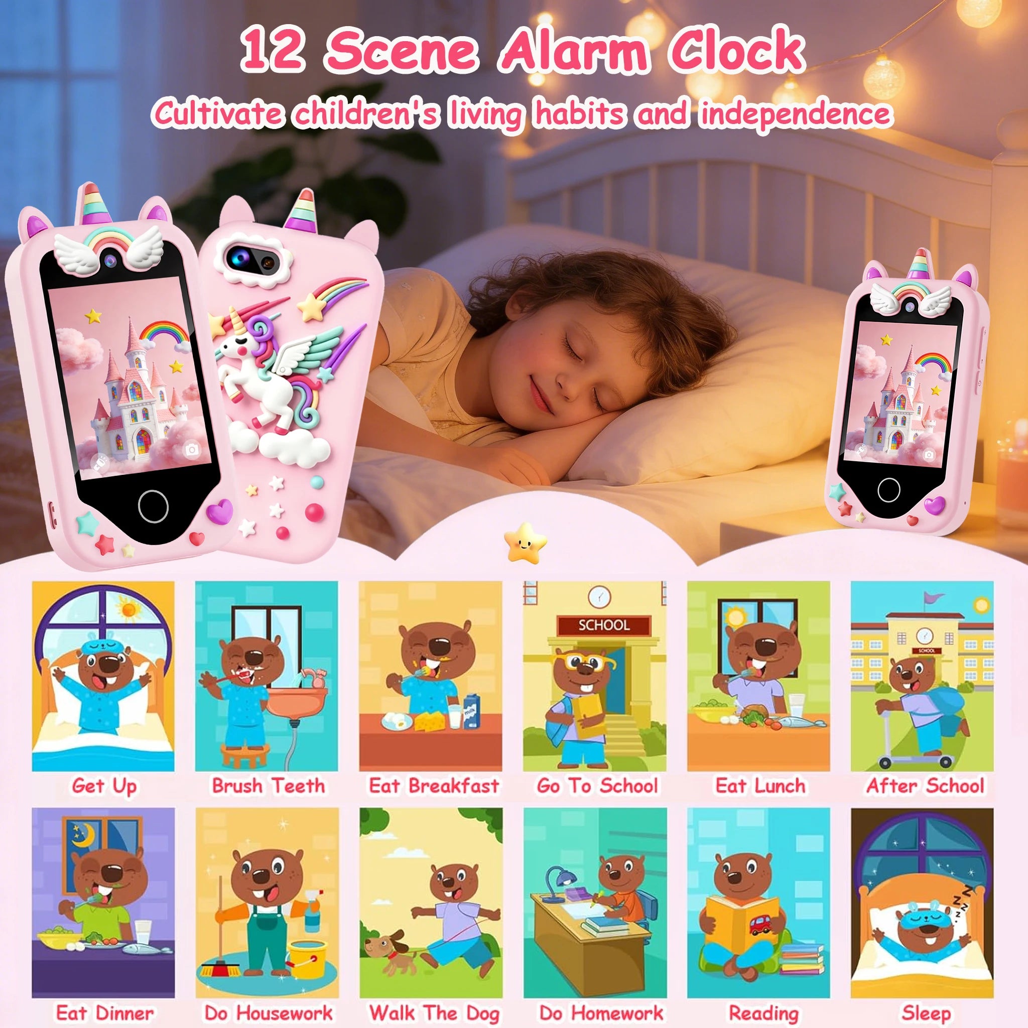 Kids phone Touchscreen operation, 48MP camera, supports 1080P HD video recording Equipped with a 64GB memory card and card reade