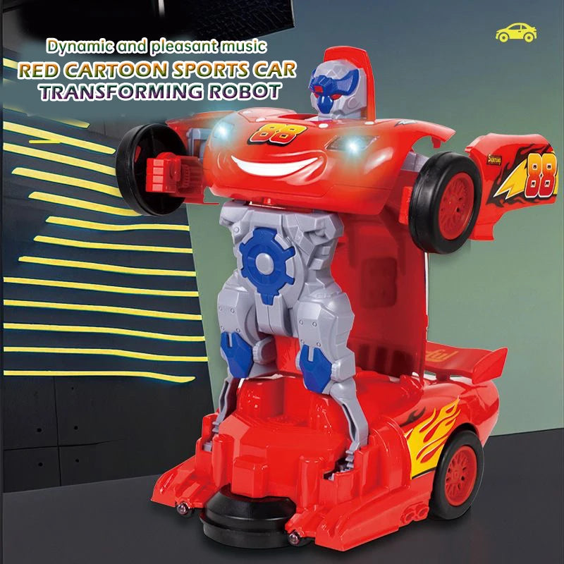 Red racing car transformation robot electric toy, automatic conversion, universal sound and light, perfect baby gift