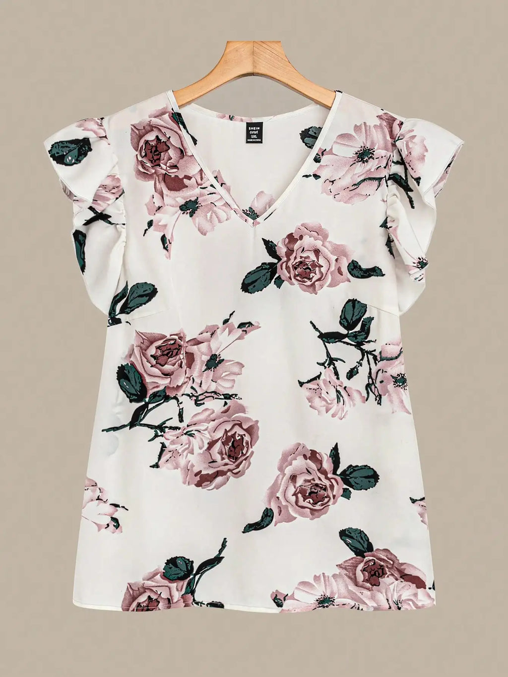 Women's Floral V-Neck Top & Solid Wide-Leg Pants Set with Tie Waist
