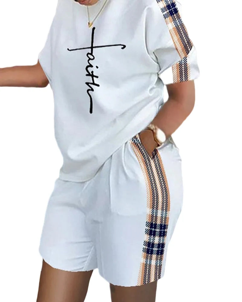 2026 Women's 2-Piece Set: Fashion Print Wide-Leg Pants & Top, Elegant Office Suit