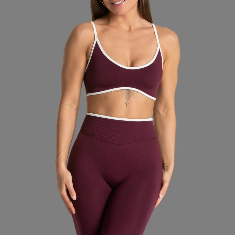 TEVEO Women's Color Block Yoga Bra with Built-in Nipple Pads and Camisole Design, Suitable for Gym Workouts and Sports Tank Tops