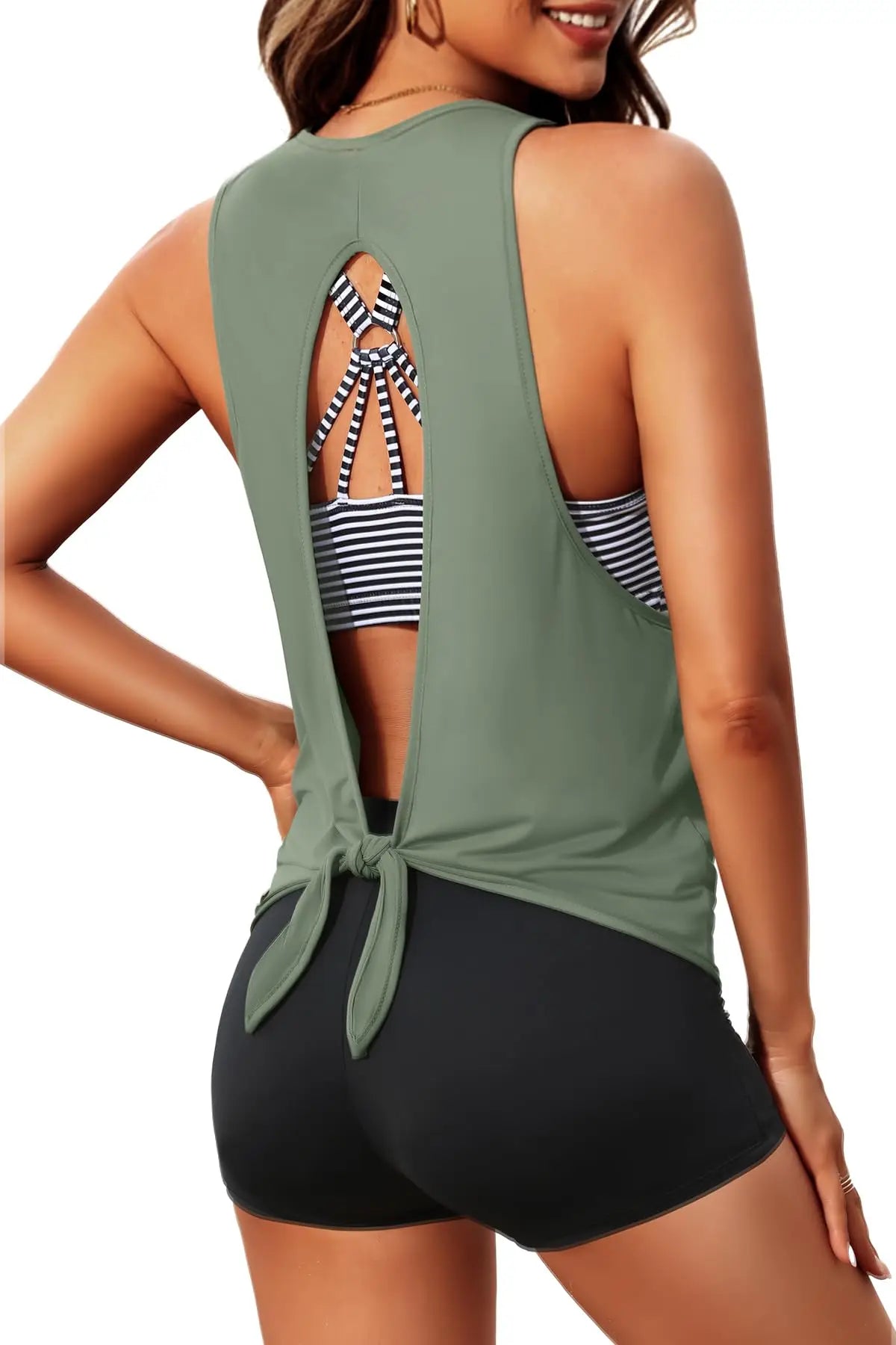 Aqua Eve 3 Piece Tankini Swimsuit for Women Tank Bathing Suit with Shorts Open Back Athletic Swimwear