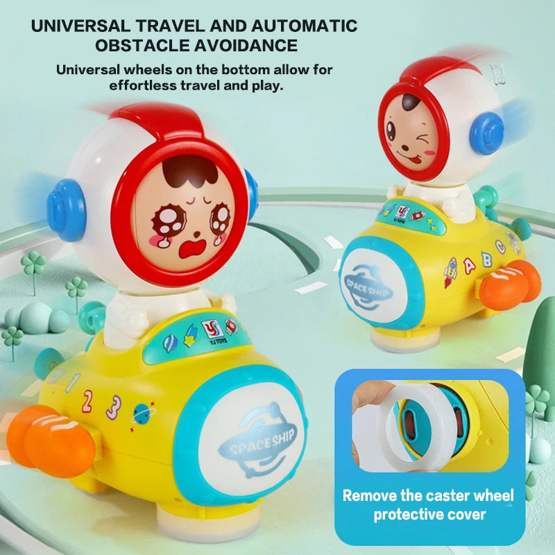 Spaceship Face Changing Astronaut Electric Toy with Four Automatic Facial Expressions Baby Holiday Gift