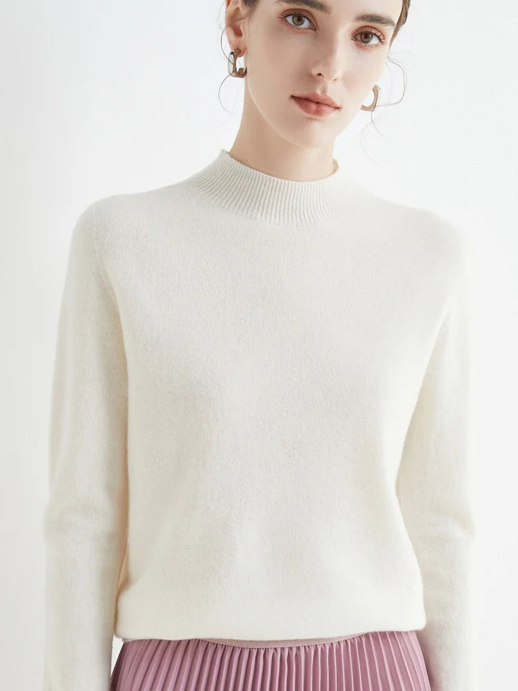 Autumn Winter Solid Mock-neck Pullover Sweater For Women Casual Knitwear Female Clothing Basic Soft Tops