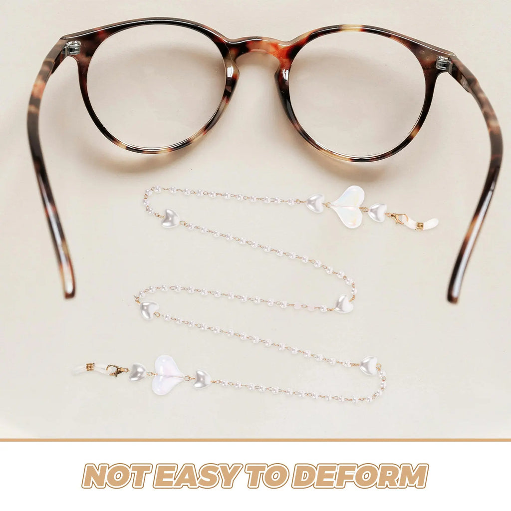 Heart Mask Chain Chic Pearl Beaded Heart Eyeglass Lanyard Adjustable Anti-Loss Sunglass Holder for Mask Glasses