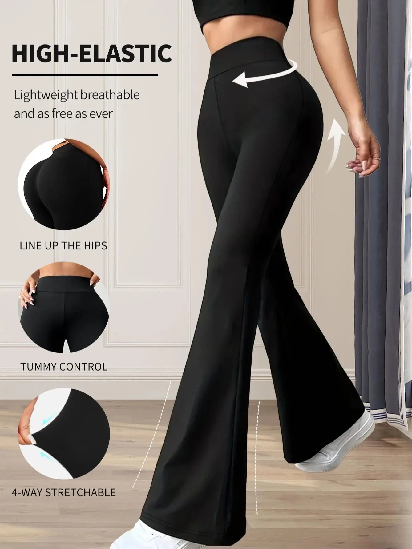 Versatile Commute Casual Stretchy Flare Pants, High-Waisted Tummy Control Butt Lifting Leggings