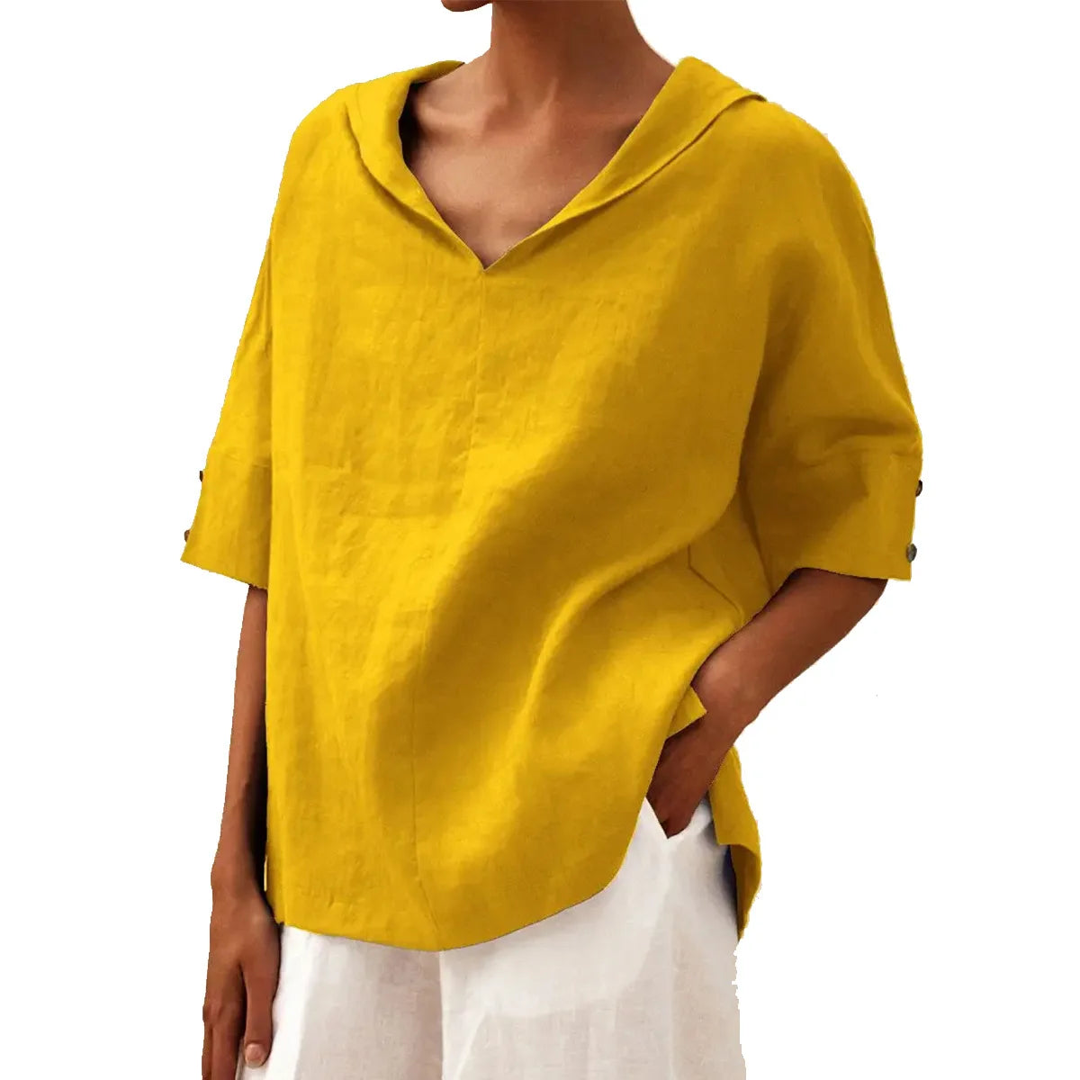 Women's Loose V-Neck Cotton Linen Shirt 2026, Casual Elegant Summer Blouse Office Wear (Characters: 68)