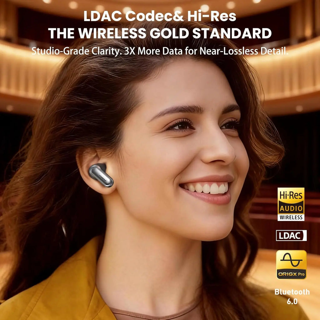 Active Noise Cancelling Wireless Earbuds, LDAC Hi-Res Sound, 80H Playtime, Dual Pairing, IPX8 Waterproof with Charging Case