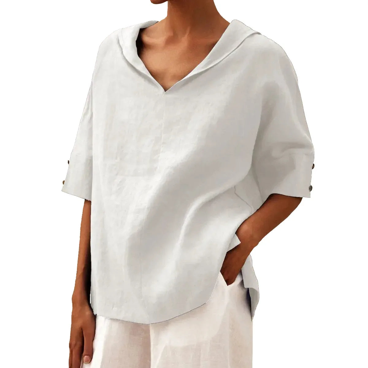 Women's Loose V-Neck Cotton Linen Shirt 2026, Casual Elegant Summer Blouse Office Wear (Characters: 68)