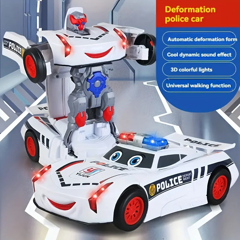 The children's police car conversion robot toy with automatic sound and light conversion function is the perfect gift for babies