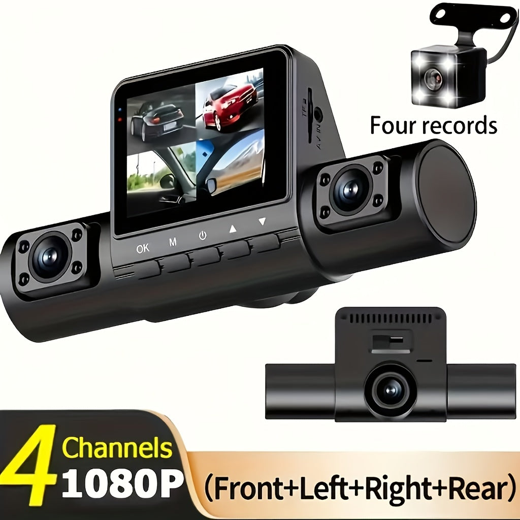 1pc BCUOZ 4-Lens HD Dash Cam, Full Car DVR Recorder with 2" LCD Display, Night Vision, Loop Recording, Motion Detection, Driver Side Auto Orientation, 5V Plug-in, Push Button Control, 1080p Video, 150mAh Rechargeable Battery,