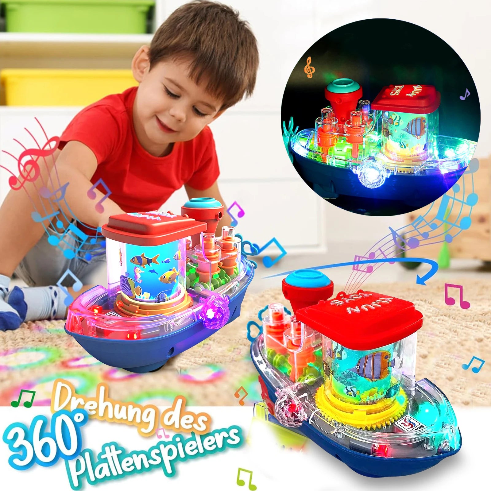 Electric Simulation Transparent Gear Rotating Cruise Ship Toy with Colorful Sound And Light Perfect Gift for Babies