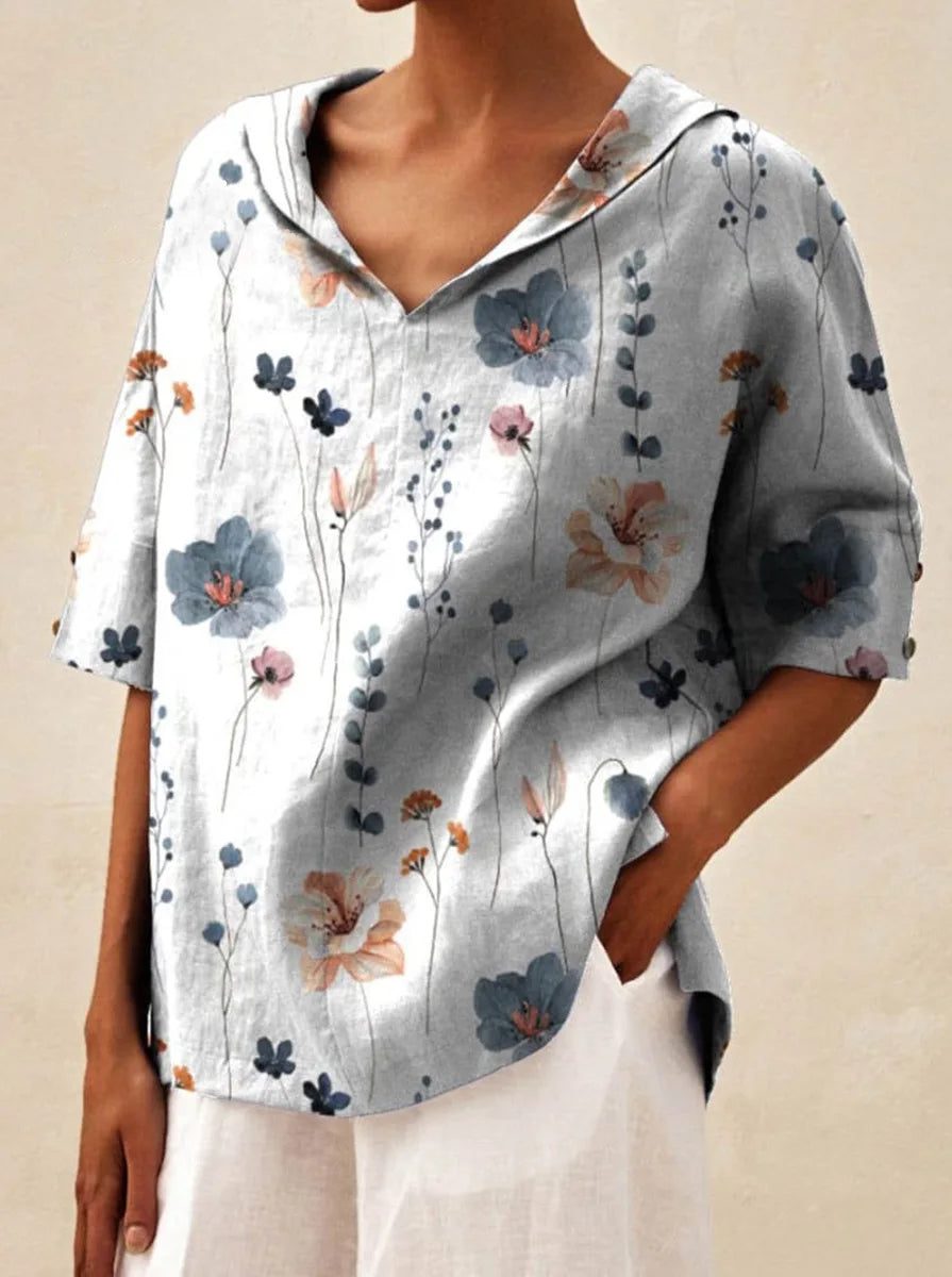 Women's Loose V-Neck Cotton Linen Shirt 2026, Casual Elegant Summer Blouse Office Wear (Characters: 68)