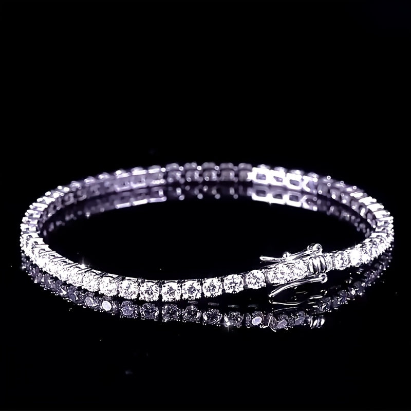 Elegant Luxury Moissanite Tennis Bracelet, 18K White Golden Plated 925 Sterling Silver, Versatile Daily & Party Accessory, All-Season Jewelry