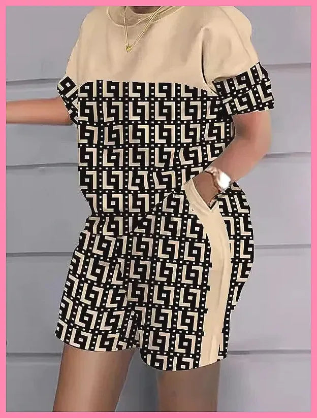 2026 Women's 2-Piece Set: Fashion Print Wide-Leg Pants & Top, Elegant Office Suit