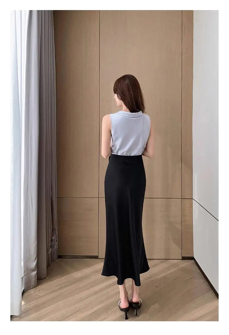 Acetic Satin Fishtail Skirt Woman Korean Fashion Elastic High Waist Skirts for Women Spring/Summer 2024 New Chic Lady Skirts