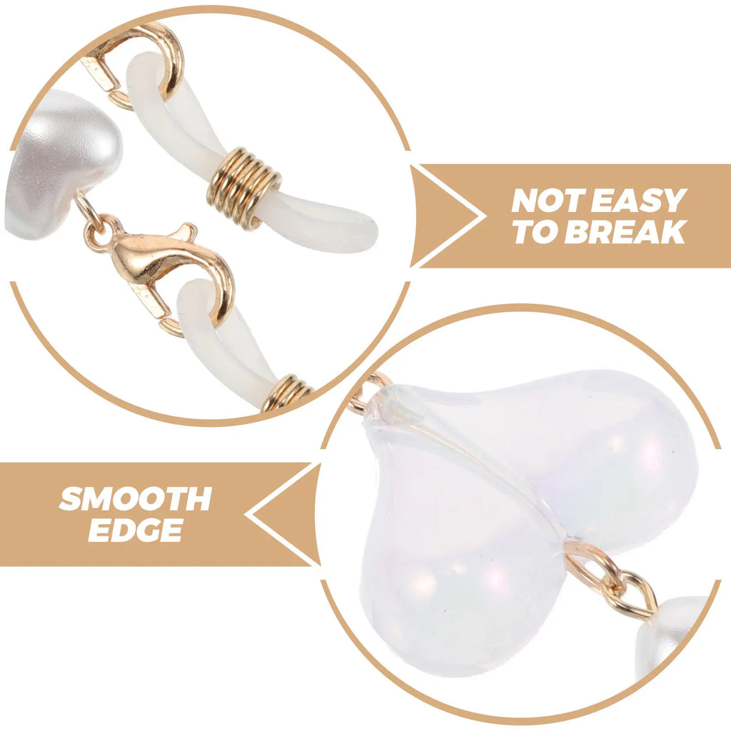 Heart Mask Chain Peach Heart Simulation Pearl Glasses Chain Adjustable Length Anti-Loss Strap for Mask Sunglasses Earphones