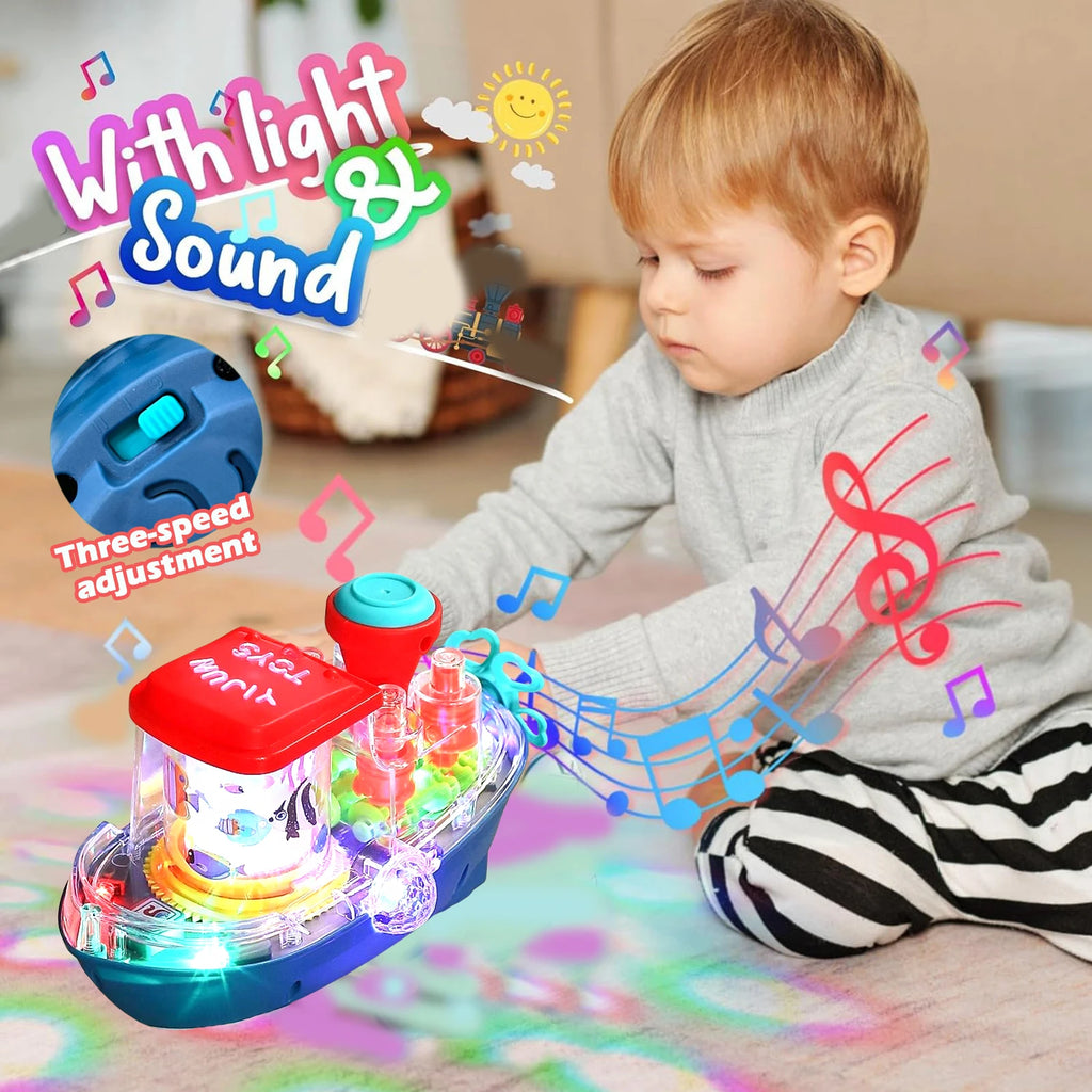 Electric Simulation Transparent Gear Rotating Cruise Ship Toy with Colorful Sound And Light Perfect Gift for Babies