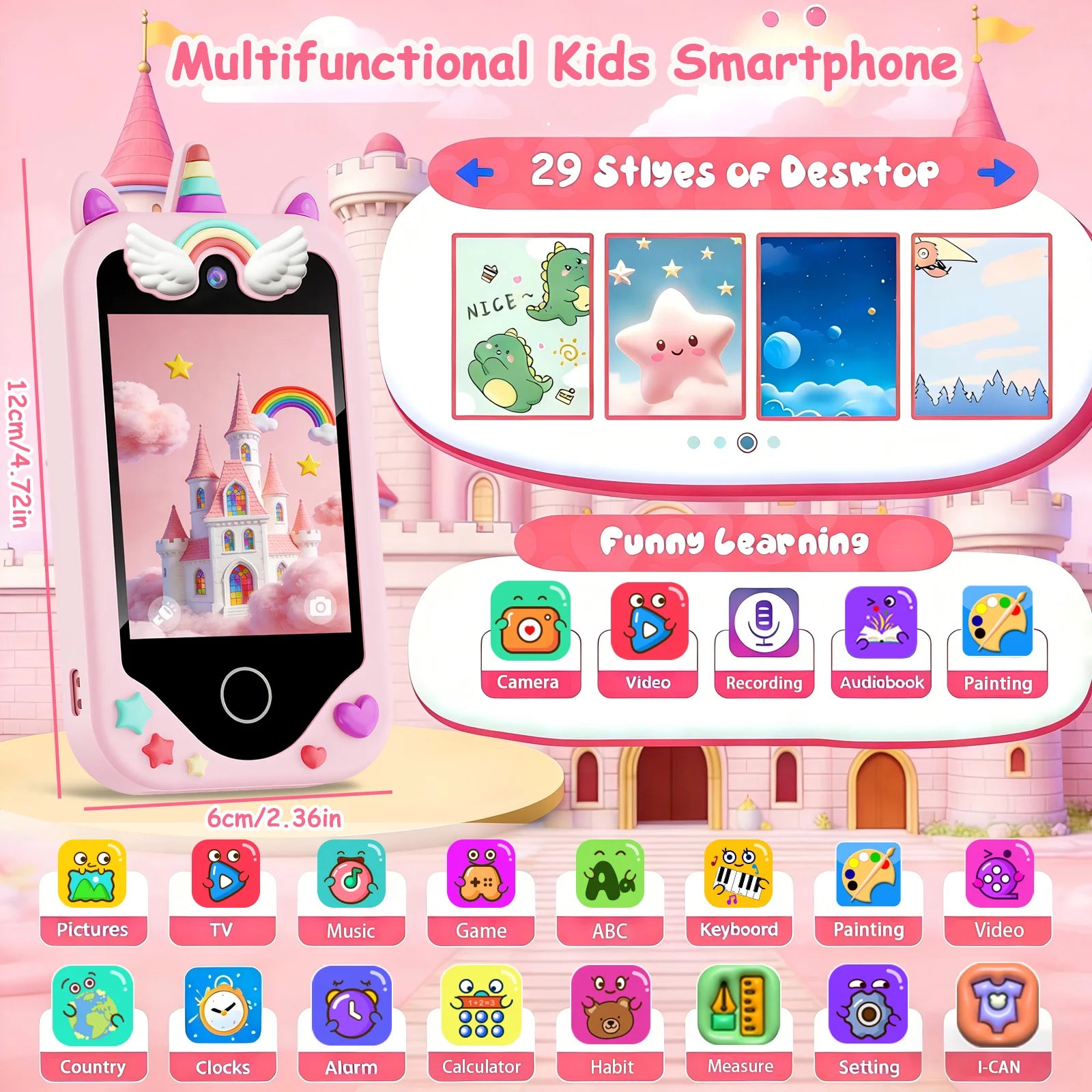 Kids phone Touchscreen operation, 48MP camera, supports 1080P HD video recording Equipped with a 64GB memory card and card reade