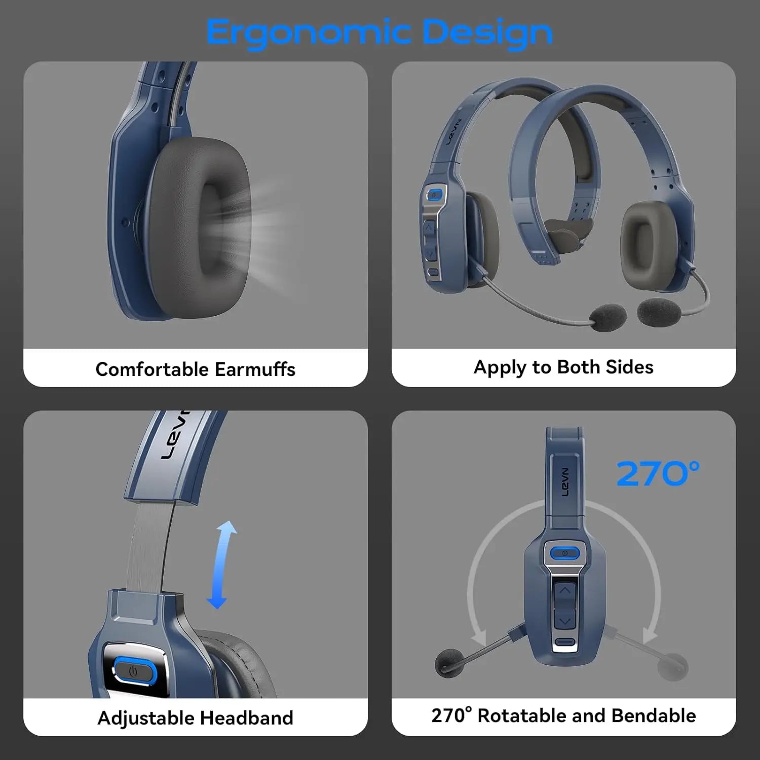Trucker Bluetooth Headset with AI Noise Cancelling, 62 Hrs Wireless On-Ear Headphones for Home Office Remote Work Zoom