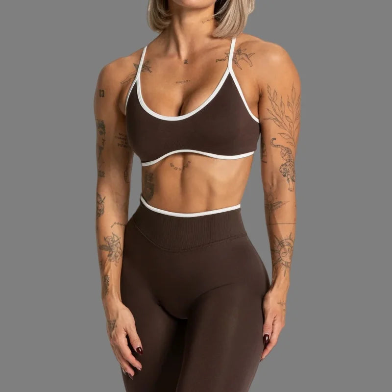 TEVEO Women's Color Block Yoga Bra with Built-in Nipple Pads and Camisole Design, Suitable for Gym Workouts and Sports Tank Tops