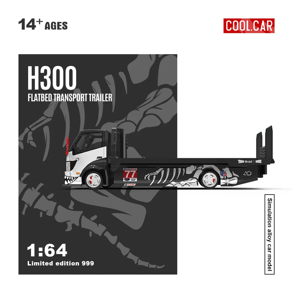 Cool Car 1:64 H300 Flatbed Transport Trailer Black Dragon 77 Simulation Alloy Car Model for Collection&Display&Gift