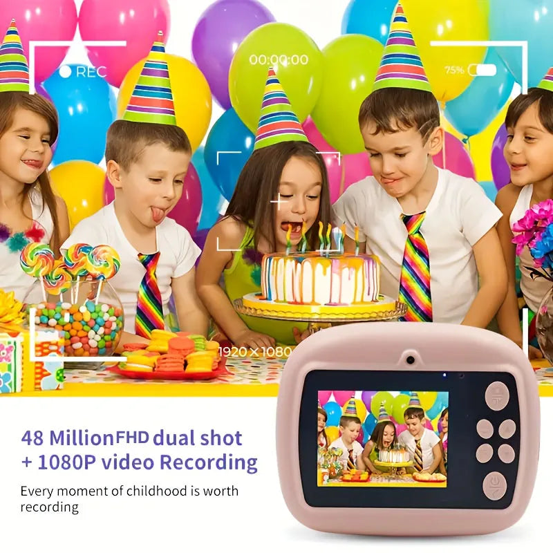 Kids Instant Print Digital CameraLarge Screen Children's Gift Camera,  for One Click Printing of Photos and Children's Toys