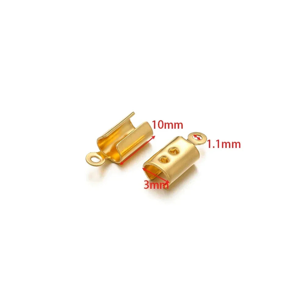 50pcs Stainless Steel High Quality Crimp End Beads Caps Leather Cord Clips for DIY Jewelry Making Necklace Connectors Supplies