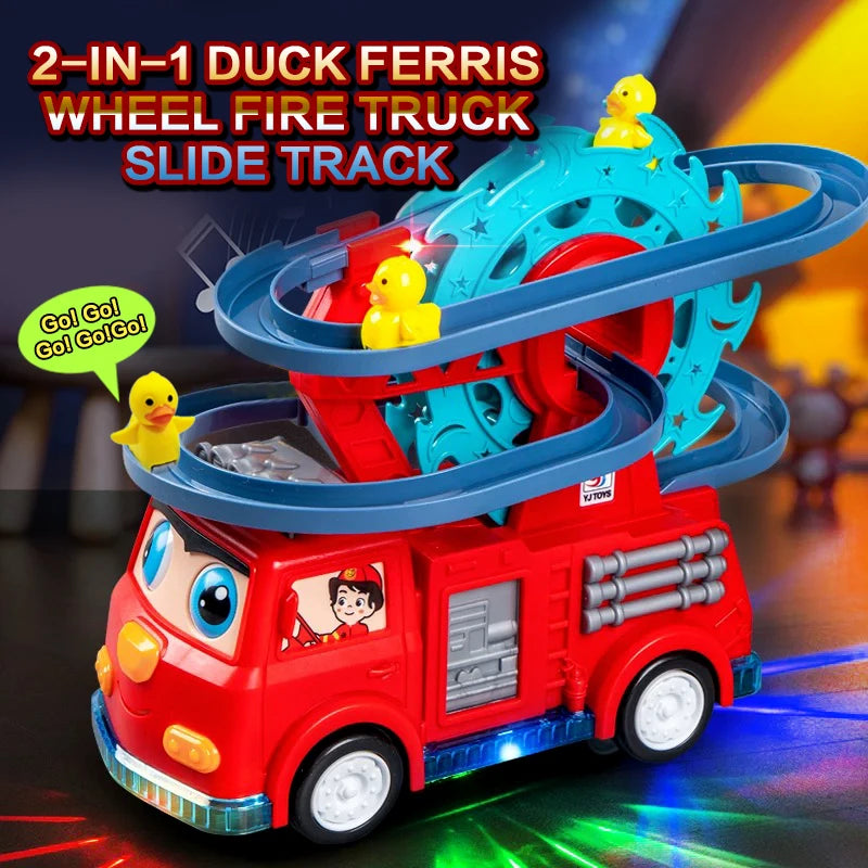 Children's Electric Fire Truck Toys, Spinning Ferris Wheel, Track Cars, Colorful Sound and Light, Perfect Gifts for Babies