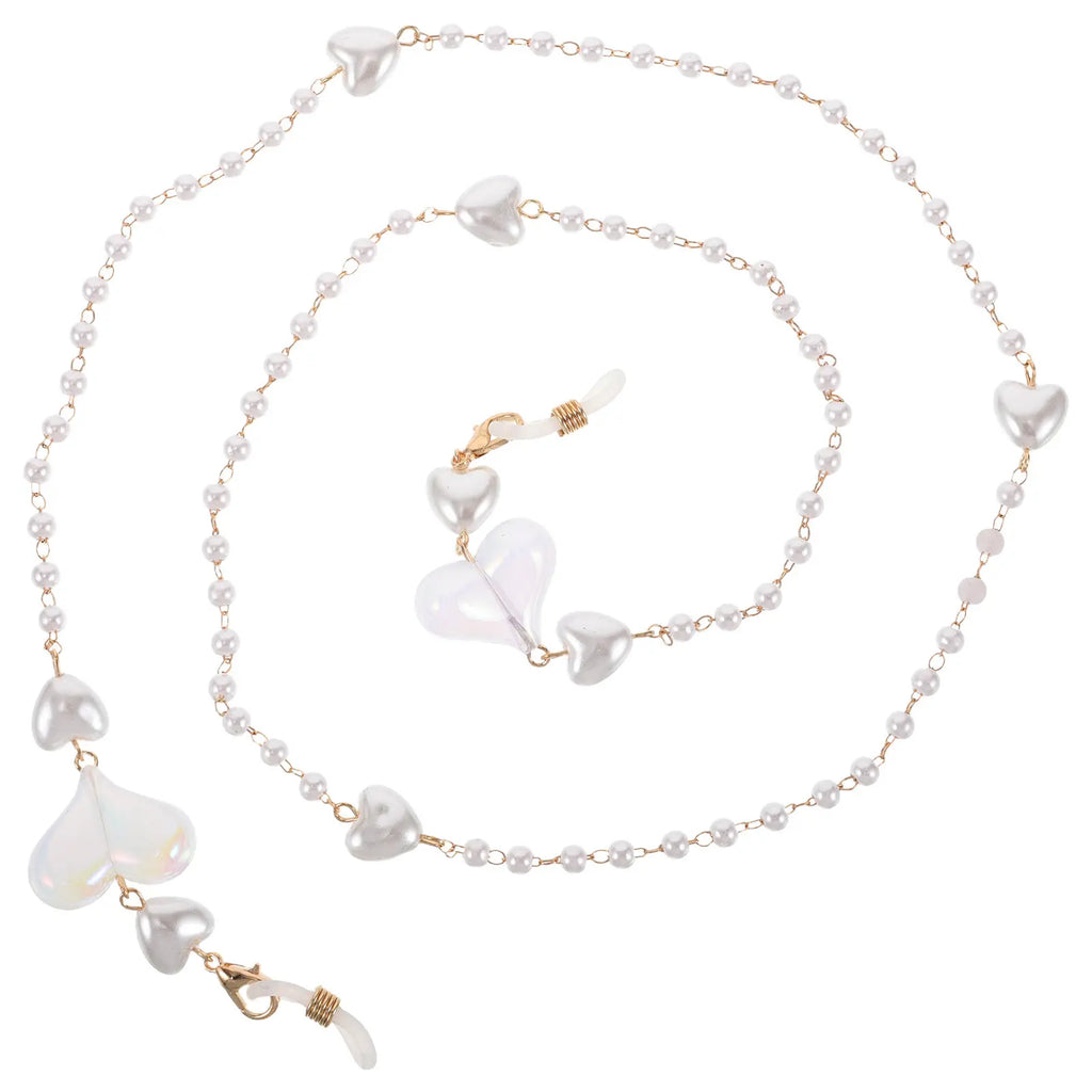 Heart Mask Chain Peach Heart Simulation Pearl Glasses Chain Adjustable Length Anti-Loss Strap for Mask Sunglasses Earphones