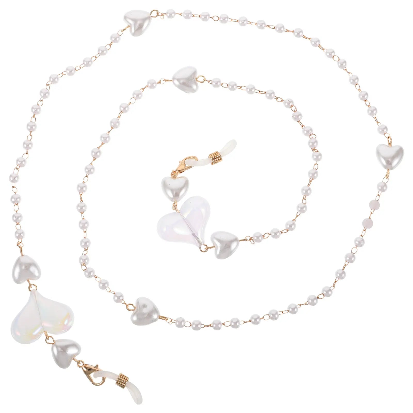 Heart Mask Chain Peach Heart Simulation Pearl Glasses Chain Adjustable Length Anti-Loss Strap for Mask Sunglasses Earphones